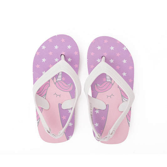 Zori Kids Flip Flops in Purple Unicorn