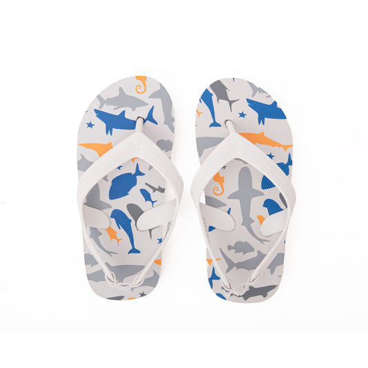 Zori Kids Flip Flops in White Shark