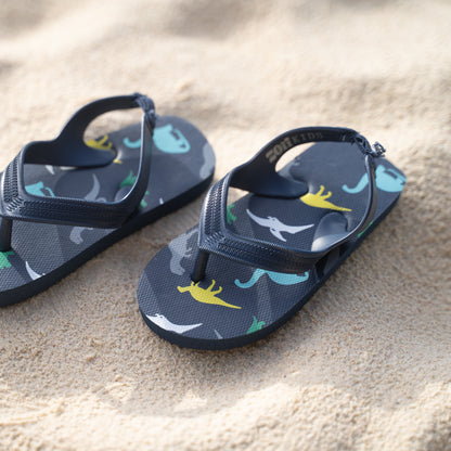 Zori Kids Flip Flops in Blue Dino