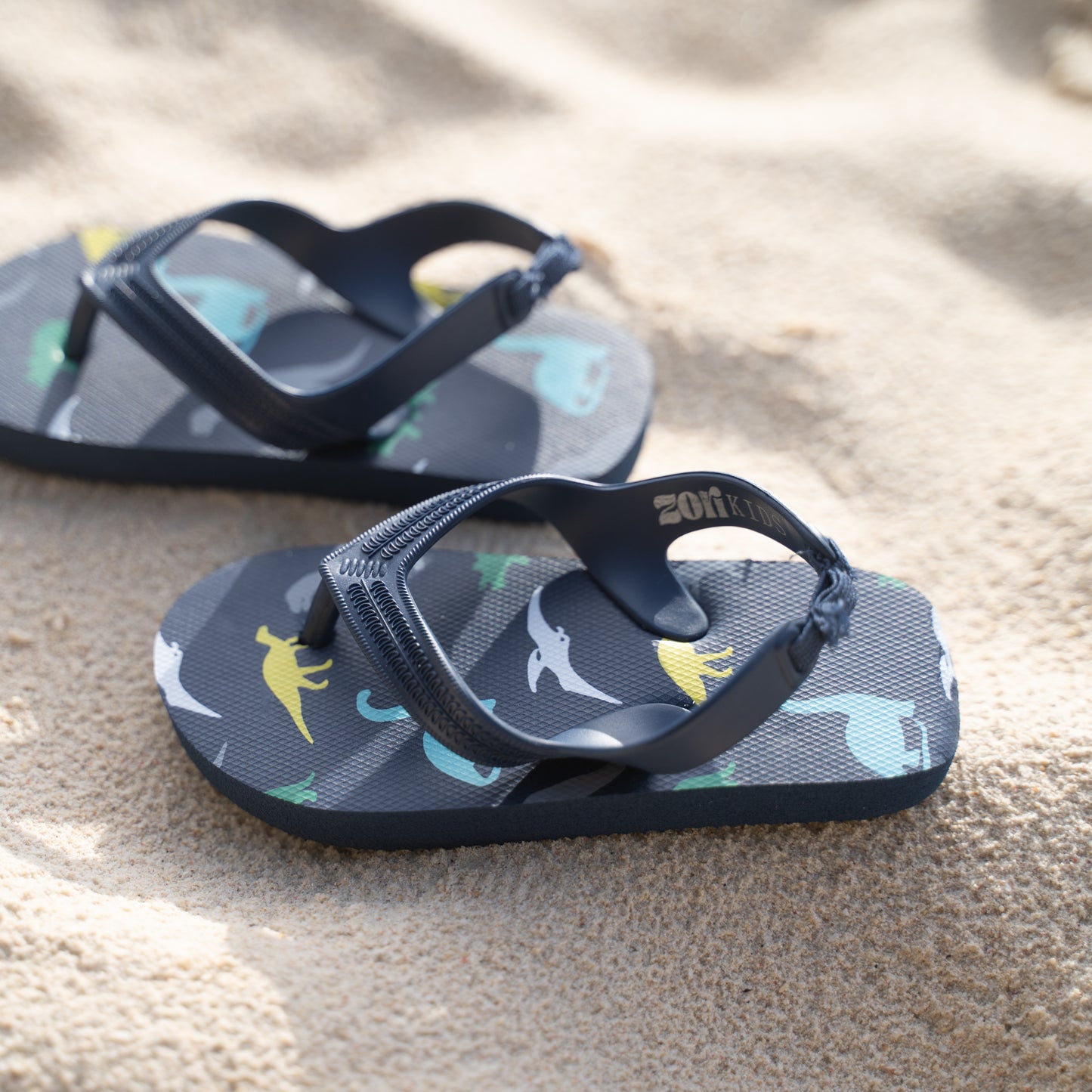 Zori Kids Flip Flops in Blue Dino